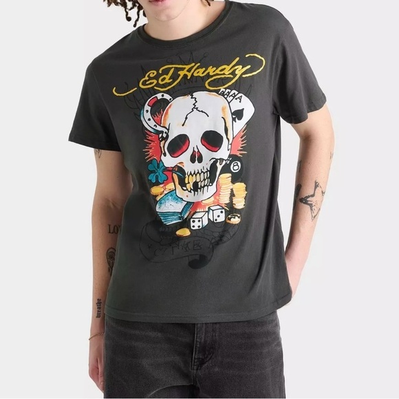 Ed Hardy Other - ED HARDY Ace Skull Men's Charcoal Gray T-shirt